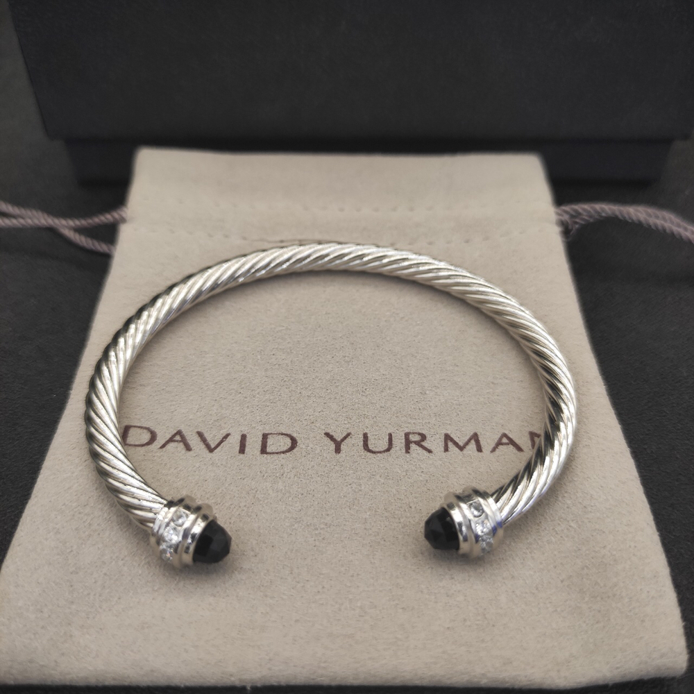 David Yurman​ 7mm Classic Cablespira Bracelet Silver with Amethyst and Diamond